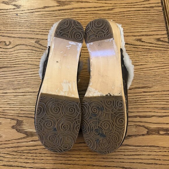 UGG Leather Shearling Fur Lined Wooden Clogs - Picture 7 of 10